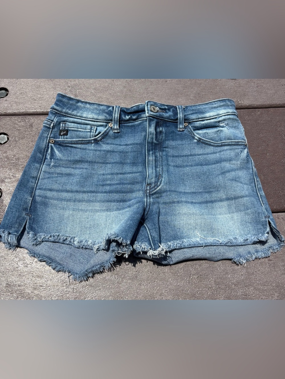 KanCan Blue Denim Shorts with Frayed Edge Large